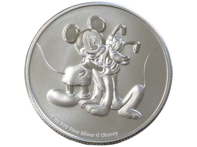2020 Niue Two Dollars Silver Coin Featuring Disney's Mickey And Pluto .999 Fine 1 Ounce