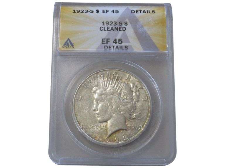 1923-S Peace Dollar EF 45 Cleaned by ANACS