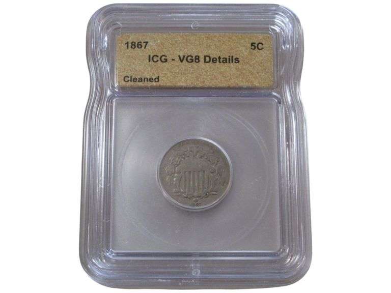 1867 Shield Nickel ICG VG8 Details