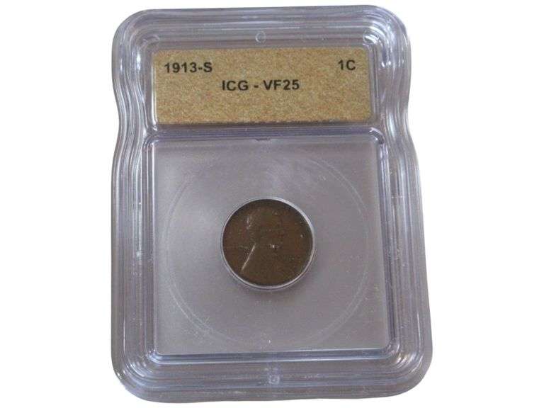 1913-S Lincoln Wheat Cent ICG VF25 Attractive