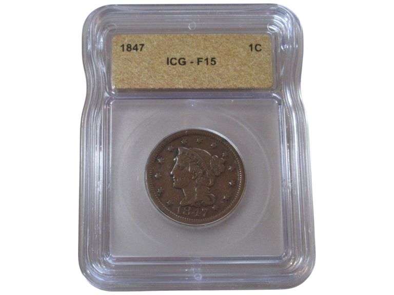 1847 Braided Hair Large Cent ICG F15 Holder