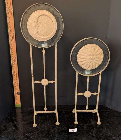 Vintage metal moon and sun decorative candle holders (located in living room)