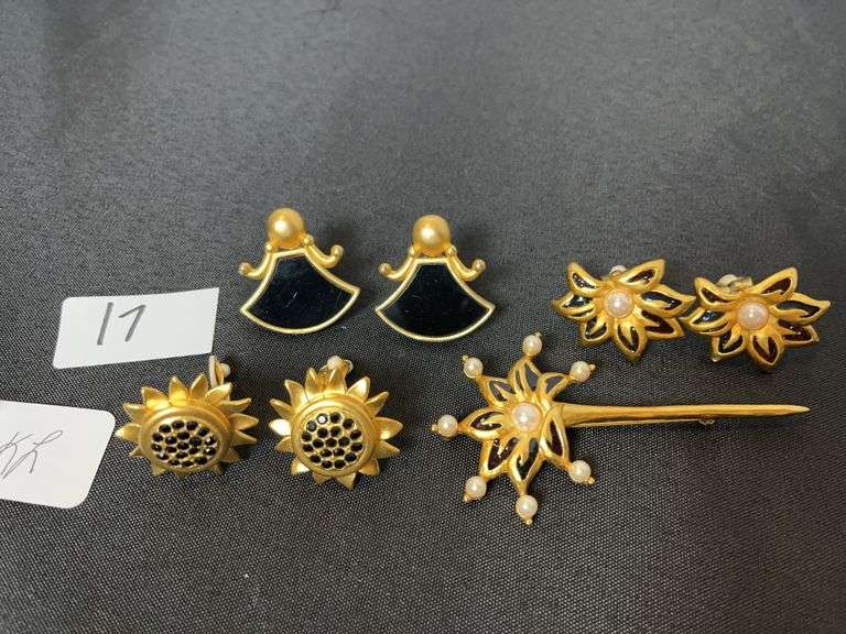 3 pair Karl Lagerfeld Vintage Clip Earrings and Pin
