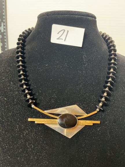 AJV Modernist Beaded Sterling Necklace