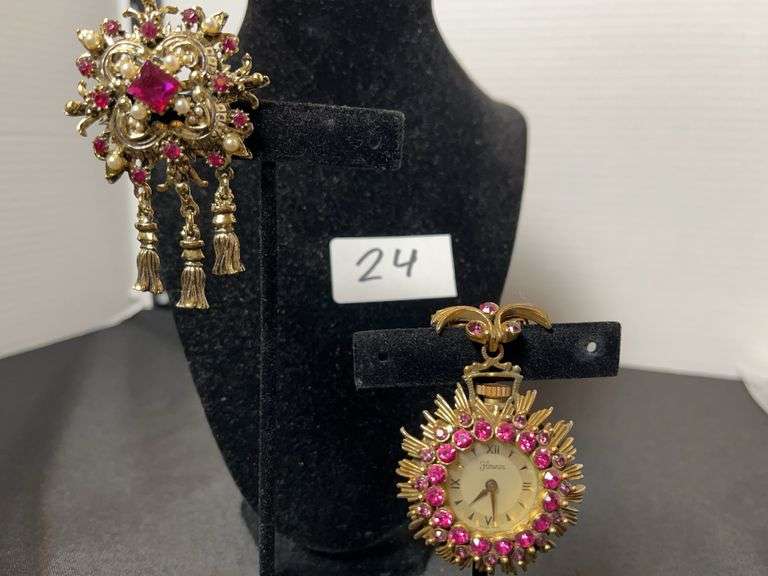 Vtg Florenza Watch Brooch & unmarked Coordinating Pin