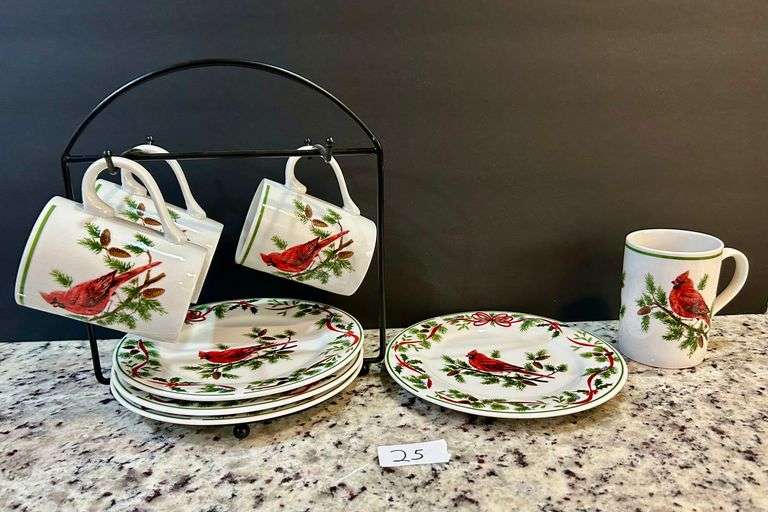 8pc American Atelier Cardinal Stoneware Dishes with Hanger (Located in Kitchen)