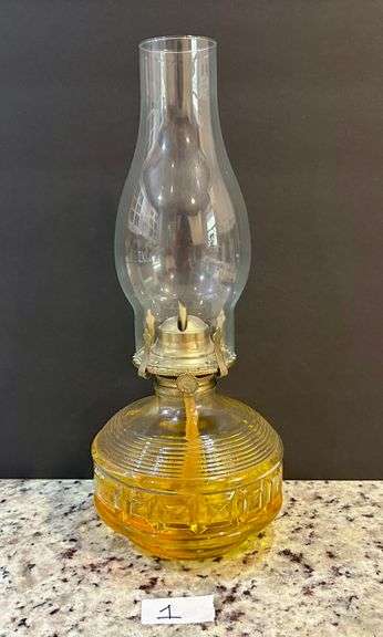 Clear Glass Oil Lamp (Located in First Bedroom to the Left)