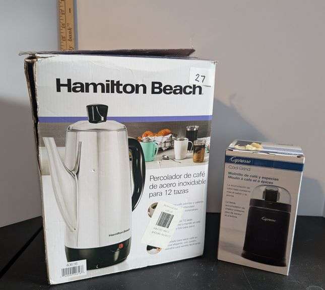 2 pc. Hamilton Beach percolator, and coffee grinder (upstairs master bedroom)