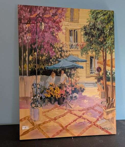 Signed canvas art 30" X 40" with decorative bird wall art, see additional photos (upstairs master be
