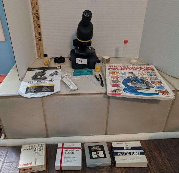 National Geographic Zoom Microscope with slides, supplies (upstairs master bedroom)