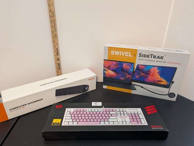 3 pc. Portable monitor, soundbar, and gaming keyboard (upstairs master bedroom)