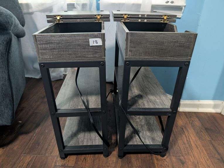 2 pc. Matching charging Side Tables 11 3/4" x 25", one table slightly wobbly (upstairs front room)