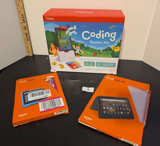 3 pc. Osmos coding starter kit, fire HD8 and HD10 cases (upstairs master bedroom)