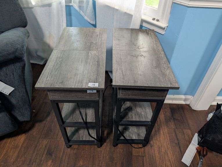 2 pc. Matching charging Side Tables 11 3/4" x 25", one table slightly wobbly (upstairs front room)