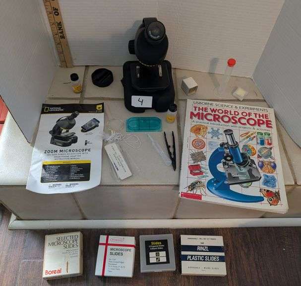 National Geographic Zoom Microscope with slides, supplies (upstairs master bedroom)