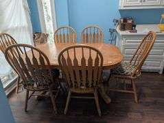 Dining room table, 6 chairs with seat cushions, no leaf 60" x 42" x 30" tall (upstairs dining room)