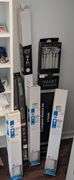 9+pc. Various sizes curtain rods and blinds (upstairs master bedroom)