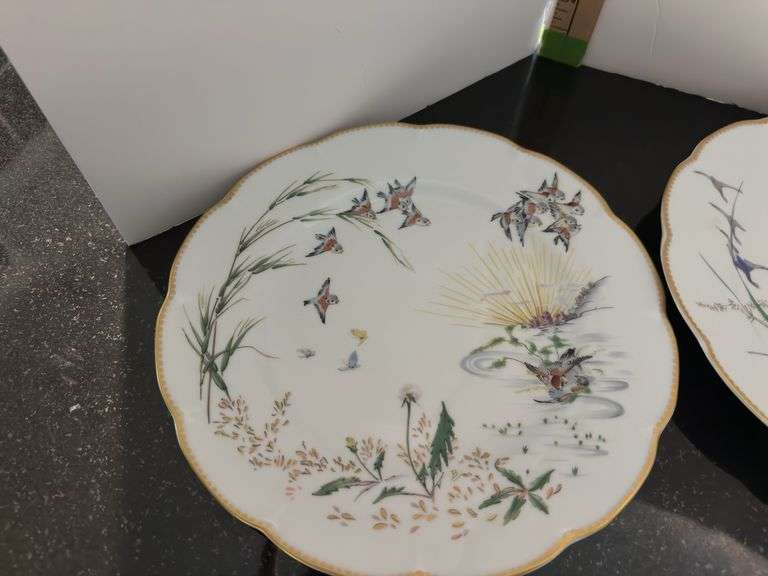 Set of 4 Haviland Limoges porcelain plates, Theater of Seasons (located in dining room) boxes & pape