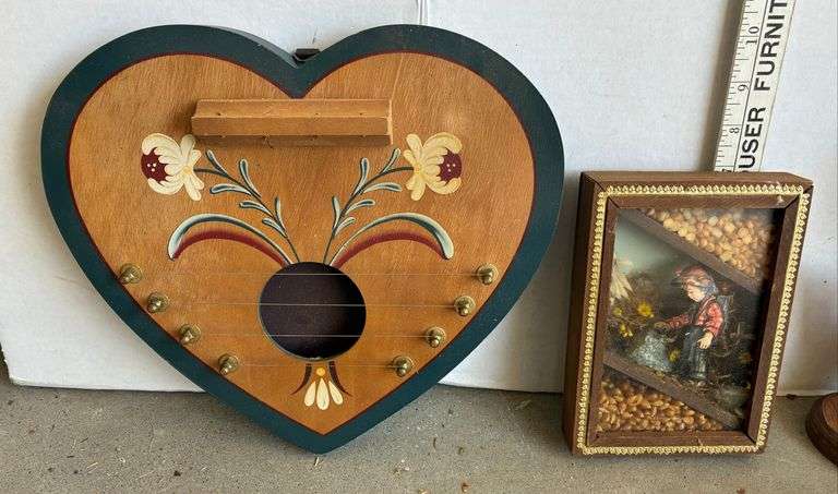 7 pc Wall Hanging Harp, Basket, Cheese Ball Plate with Lid and More (Located Garage)