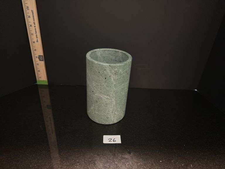 2pc Vintage silver plate wine coaster and marble wine cooler (located in dining room)