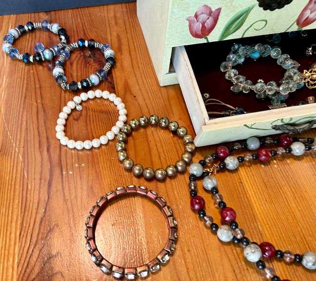 Jewelry Lot of Necklaces, Bracelets, Jewelry Box and More