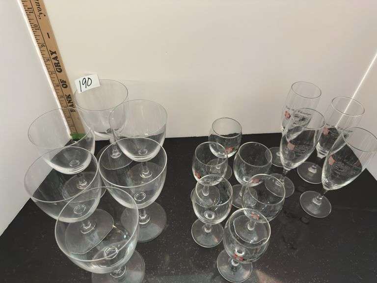 Wine, port and champagne glasses (located in kitchen)