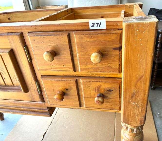 Buffet with 4 drawers and Cabinet and Marble Top, 49 1/2”X18 1/2”X37 1/4” (One Leg is Not Attached) 