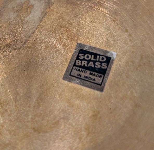 Vintage brass vase handmade in India with wood stand(located in family room)