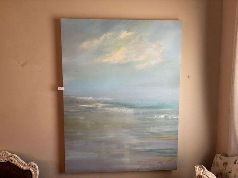 Waterfront Large Painting 38 x 50 in. Has dirt marks (Located in living room)