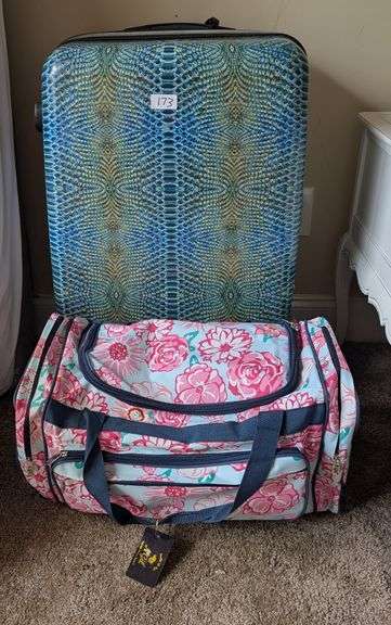 Large Aimee Kestenberg suitcase 19"x11"x30.5"tall and N Girl travel bag (located in ds front bedroom