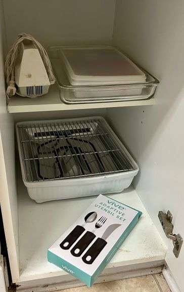 Cabinet Lot of Adaptive Utensil Set, Salt & Pepper Shakers and More (Located in Kitchen)
