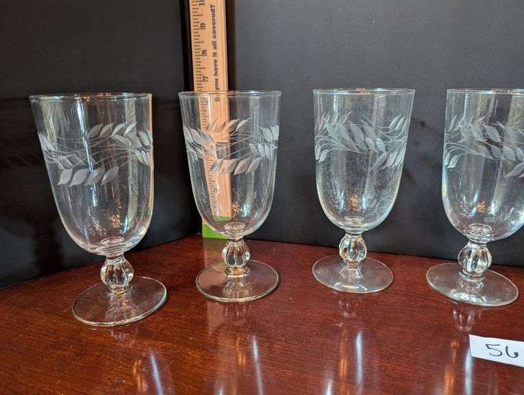 8 pc. Etched wheat pattern Ice tea glasses(located in dining room)