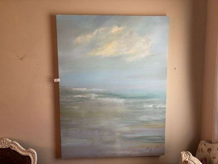 Waterfront Large Painting 38 x 50 in. Has dirt marks (Located in living room)