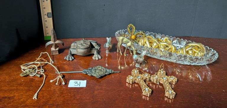 Miniature decor-cast iron frog key hider, sword and more (located in back bedroom)