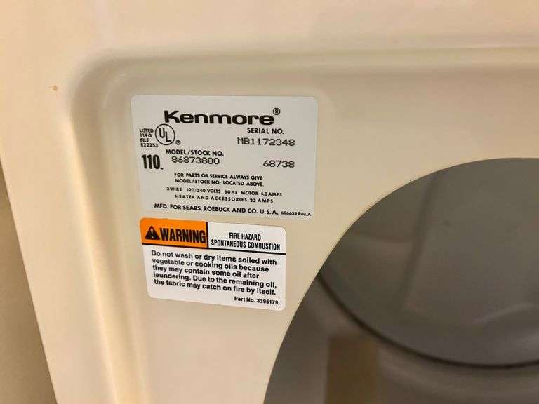 Kenmore Dryer (Located in Laundry Room)