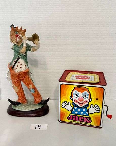 2pc Clown Figurine and Mattel Jack in the Music Box (Located in Upstairs Loft)