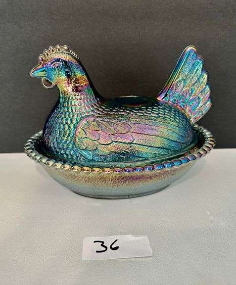 Carnival Glass Chicken on Nest Candy Dish (Located in Kitchen)