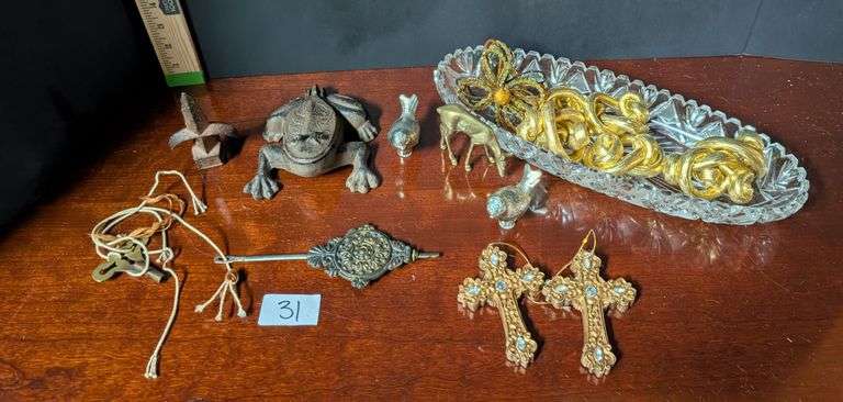 Miniature decor-cast iron frog key hider, sword and more (located in back bedroom)