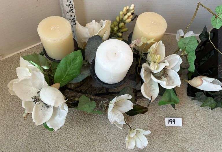 2 pc Metal Candle Holder with Flower Accents and Metal Tower with Candle and Ivey (Located Left Bedr