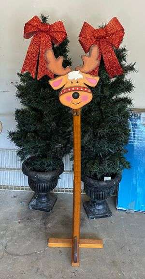 Large Lighted Snowman, Faux Potted Trees, Lighted Deer and More (Located Garage)