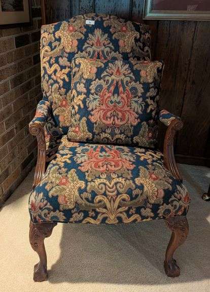 Floral print armchair, 40" tall(located in family room)