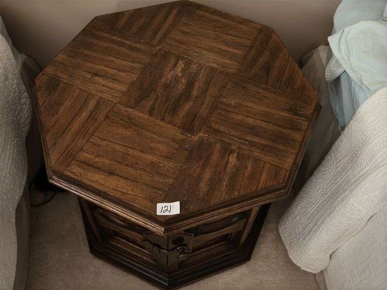 Octagon end table, 25"x25"21.5"(located upstairs)