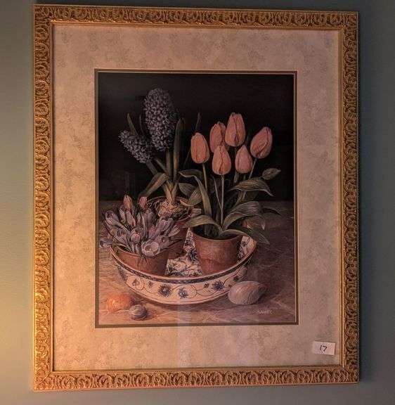 Framed, signed art,26"x29.5"tall(located in living room)