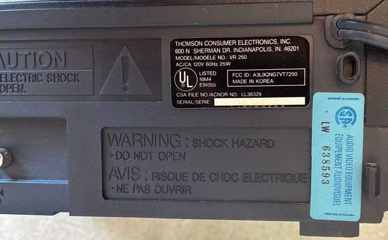 RCA VHS Player (Located Left Bedroom)