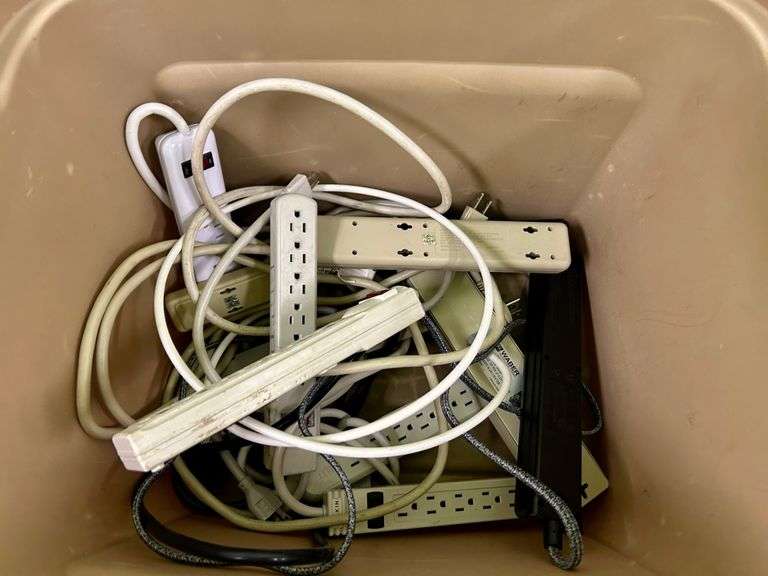 Plastic Bin of Power Strips