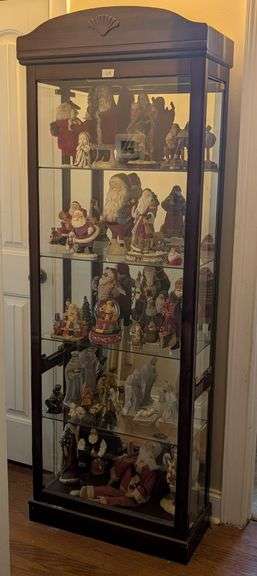 Lighted 5 Shelf wood glass cabinet with side doors 26"x30"x75" tall, contents not included (located 