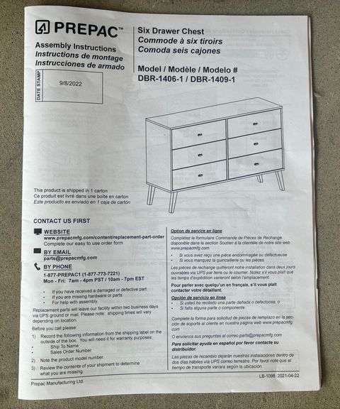 Prepac, 6 Drawer Chest (Located Garage)