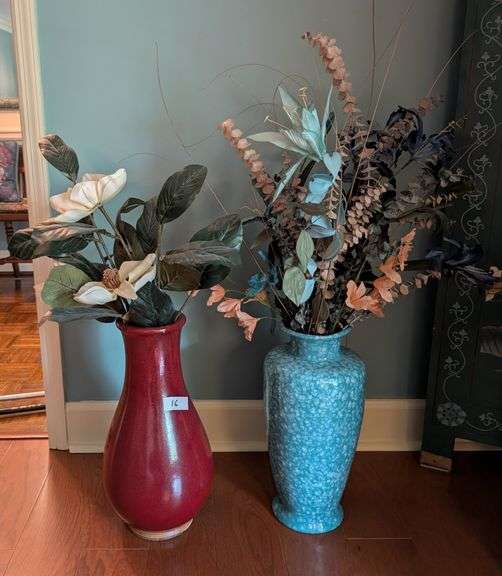 2pc. Decorative vases with artificial arrangements, 17.5" tall(located in living room)