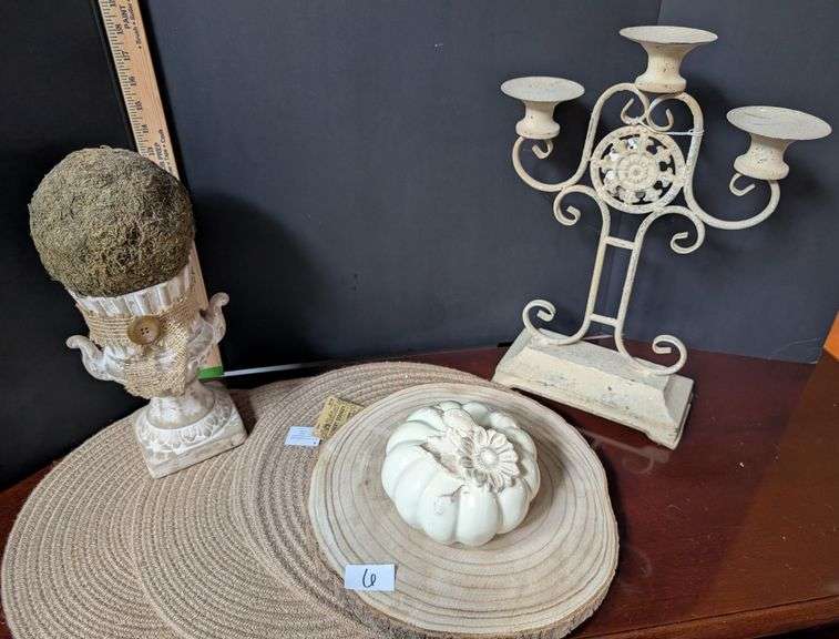 8+ pc. Neutral color decorative table lot, see additional photos (Located in dining room)