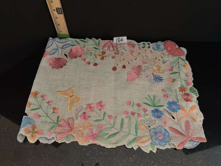 Table runner, tray, cake plate and pie plate )located in kitchen)